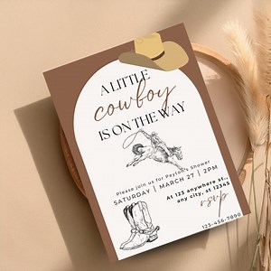 Cowboy Baby Shower Invitation | Western Baby Shower | Editable Digital Download | Rustic Baby Invite - Etsy
