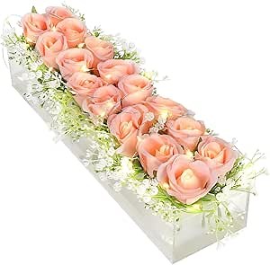 Clear Acrylic Rectangular Flower Vase: Floral Centerpiece for Dining Table 16 Inchs Long Rectangle Decorative Modern Vase for Tables, Floral Arrangements Decorative Vase (16 Holes,with Led)