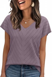 Ronuti Blouses for Women V Neck Summer Tops Short Sleeve Womens Blouses Spring Business Casual Shirts Sweaters