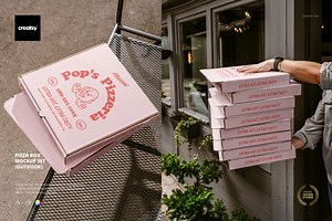 Pizza Box Mockup Set (outdoor), a Packaging Mockup by creatsy5
