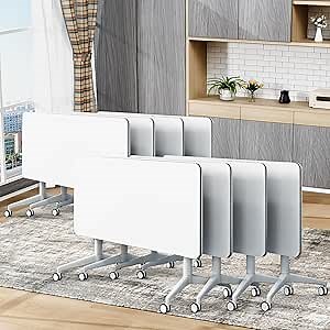 Folding Conference Table,Conference Table with Wheels,Business Conference Room Table 4 Sizes Modern White,Meeting Room Classroom Office Meeting Table (8PCS, 61in)