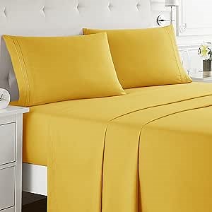Nestl California King Sheet Set - 1800 Ultra-Soft Microfiber Cal King Bed Sheets - Double Brushed - Deep Pockets - Easy Fit - 4 Piece Set - Bed Sheets (California King, Yellow)