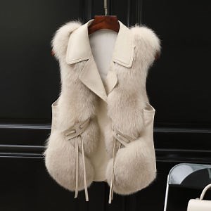 [Hot Item] Plus Size Vest Fur Coats PU Leather Stitching Imitation Fox Plush Xysx0199 Fashion 8 Color Sleeveless Jackets Lapel Coat S-3XL