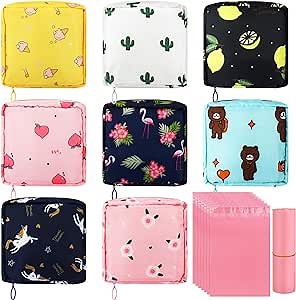 8 Pcs Sanitary Napkin Storage Bags and 100 Pcs Disposal Bags, Period Pad Pouch with Zipper, Menstrual Tampon Storage Supplies for Teen Girls Women