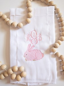 Bunny Monogrammed Baby Girl Burp Cloth - Etsy