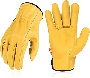Vgo... 1-Pair Unlined Safety Pigskin Leather Work Gloves Men, Rigger Gloves, Builder Gloves (Size M, Yellow, PA9501)