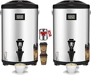 Insulated Beverage Dispenser 2.2 Gallon - Thermal Hot Beverage Dispenser for Parties, Hot Drink Dispenser with Spigot for Hot Water Coffee Tea Milk Cocoa, Silver, 2 PACK, Non-Electric,N3