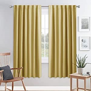 PONY DANCE Living Room Curtains - Window Treatments Curtain Panels Back Tab & Rod Pocket Draperies Energy Saving Drapes for Dining Room, W 52 by L 72 inches, Yellow, 2 Pieces