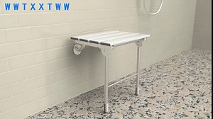Folding Shower Seat Bench Wall Mount Foldable Fold Up Chair Bathroom Stool Foldaway Shower Seating, Plastic Wood