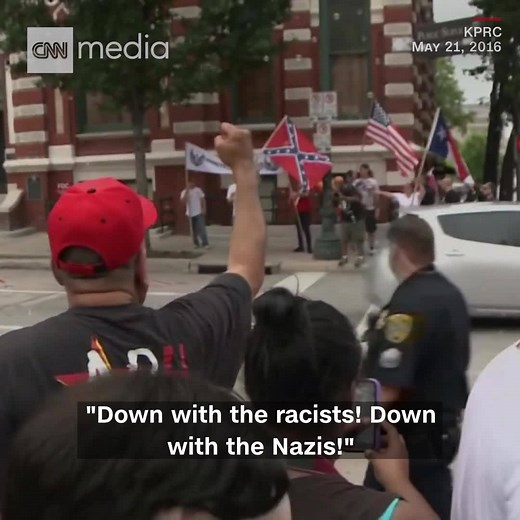 This May 2016 protest in Houston, Texas, was organized by Russian trolls. The troll group promoted and organized two opposing events on Facebook to pit Americans against each other. http://cnn.it/2GnRlSy | CNN