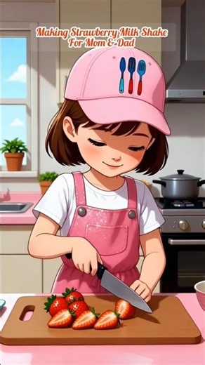 Girl Making Strawberry Milk Shake #animation #cartoon #milkshake #cooking
