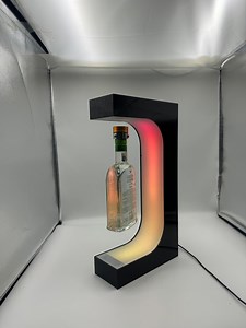 [Hot Item] New Design Rotating Magnetic Levitation Desktop LED Lighting Glorifier Wine Displays Acrylic Wine Bottle Display Racks