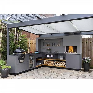 [Hot Item] Luxury Modern Modular Prefab Built in Black BBQ Outdoor Kitchen Cabinet Set with Grill and Fridge