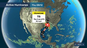 Tropical storm #Francine strengthens into a category 2 hurricane before its landfall over Louisiana on Wednesday. Winds up to 85 kts, heavy rainfall and flooding are expected in Louisiana, Mississippi and Alabama. | Foreca | Facebook