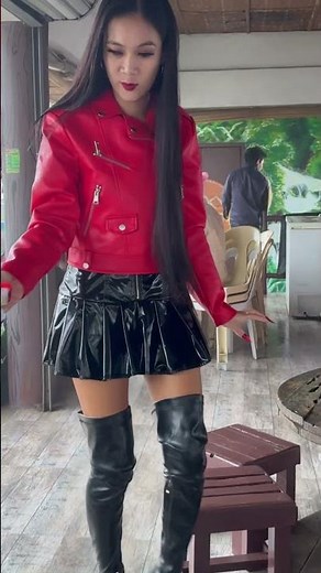 Sexy micro skirt and over knee boots