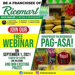 90 reactions · 129 shares | Hanapbuhay na kayang kaya sa gitna ng pandemya. Ricemart ang pag-asa para sa masa! Sumali sa aming FREE webinar via Zoom sa September 01, 2021, 03:00 PM at alamin kung paano simulan abutin ang pangarap na magkaroon ng sarili ng negosyo. Sign up now: https://bit.ly/RicemartWebinar Lahat ng magre-register ay magkakaroon ng E-Certificate. | Unified Products & Services Inc.Official | Facebook