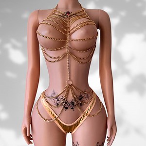 Body Chain Harness for Festival Outfits, Body Jewelry Perfect Rave Wear or Gold Exotic Dancewear, Beach Jewelry for Bikini Party - Etsy