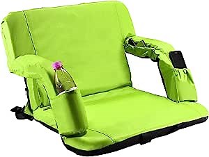 Stadium Seats for Bleachers with Back Support, Portable Folding Bleacher Chair with Wide Padded Cushion, Shoulder Straps, Lightweight, Green