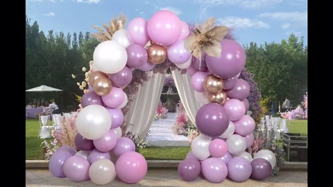 Dusty Purple and Pink Balloon Arch Kit – Double Stuffed Lavender, Pastel Pink, Lilac, Pearl White and Champagne Gold Balloons for Birthday, Baby Shower, Wedding, Bridal Shower Decorations