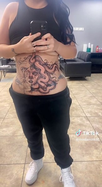 Feminine Medusa Stomach Tattoo Ideas for Girls