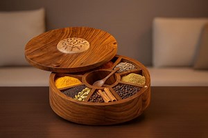 Handmade Indian Spice Box Masala Dabba – Floral Burnt Rosewood Wooden Spice Organizer With 9 Compartments - Etsy
