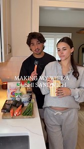 Better not see anyone making fun of the “shooshi shandwich” pronunciation🤣 #cookwithme #sushi #recipe #couple #foodinstagram | Celina & Cenzo