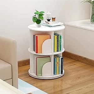2 Tier 360° Rotating Stackable Shelves Bookshelf Organizer (White) - Intexca