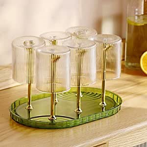 Cup Bottle Drying Rack Stand with Drain Tray, Cup Holder Cup Drying Organizer for 6 Cups or Mugs Water Cup Drain Rack Desktop Storage Rack