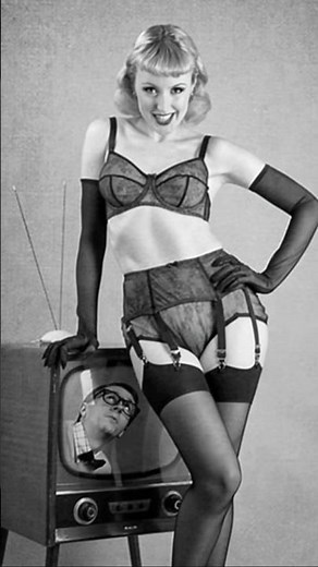 Vintage Glamour Model Lingerie Show for the Man on the TV