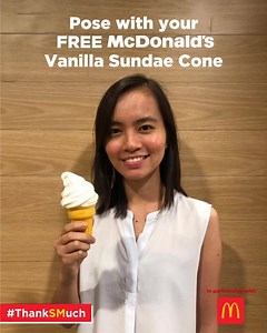 Share the spirit of Thanksgiving and say #ThankSMuch to your loved ones with McDonald's Vanilla Sundae Cone—FREE with every purchase of a Happy Meal until TODAY, from 3-7PM only so hurry!🍦 #LetsPlayNowAtSM and snap a photo of that wonderful moment when you #ComeToSMSupermalls to enjoy this treat with your loved ones #TogetherAtSM. ❤️ #EverythingsHereAtSM👉🏼smsupermalls.com | SM Supermalls