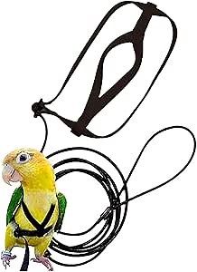 Bird Harness, Leash Bird, Parrot Harness and Parrot Leash Supplies, Bird Nylon Rope, Adjustable Training Design Anti-Bite, Suitable for Parrot,Conures, Birds (Black)