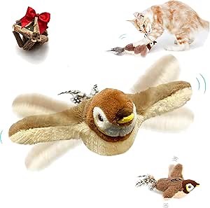 Interactive Chirping Bird Cat Toy, Flying Interactive Flapping Chirping, Bird Cat Toy, Flying Bird Cat Toys for Indoor Cats, Flying Bird Toy for Cats, Realistic Fun Toys for Adult Bored Cats (A)