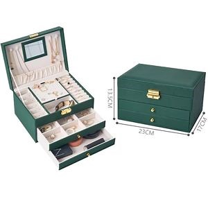 [Hot Item] in Stock Large Jewelry Storage Lockable Mirrored PU Leather Jewelry Holder Organizer Box with Drawer