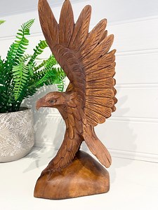 Wooden Handcarved Eagle Statue - Etsy UK