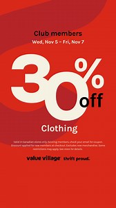 53K views · 154 reactions | Find your next faves to love for less.  Existing members, check your email for coupon. Discount applied for new members at checkout. Excludes new merchandise. Some restrictions may apply. See store for details. Valid in Canadian stores only. | Value Village | Facebook