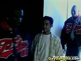 Skinny White Gay Gangbang by Three Huge Black Ghetto