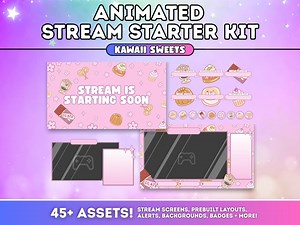 ANIMATED Stream Starter Kit | Stream Layout Package Alerts Starting Soon Channel Point OBS Overlay Vtuber Background | Cute Kawaii Sweets - Etsy