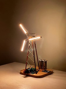 Handmade Kinetic Windmill Light Sculpture, Wireframe Desk Lamp, Tech Art Decor, Spinning LED Ambient Light, Warm/cool Option - Etsy