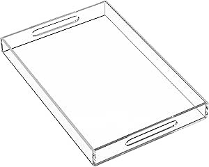 Clear Acrylic Serving Tray with Handle, 11x14 Acrylic Trays for Serving, Organizing, Home Decor, Entertaining, Coffee Table, Ottoman, Bathroom, Desset Table