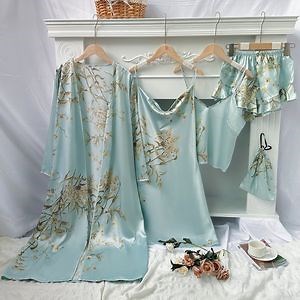 [Hot Item] High Quality Silk Pajamas Ladies Silk Short-Sleeved Five-Piece Suit Homewear