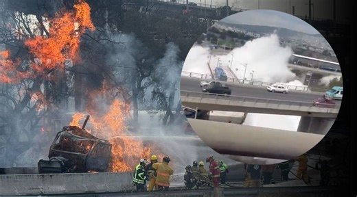 VIDEO Momento exacto de la explosión de la pipa de gas en Iztapalapa; el fuego se extendió varios metros y alcanzó autos en movimiento