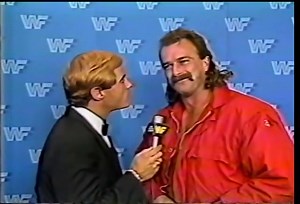 May 1986 and my first interview after dropping Steamboat on the concrete. A hard lesson… NEVER turn your back on a snake. 🐍 | Jake "The Snake" Roberts