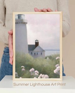 Summer Lighthouse | Soft Natural Coastal Painting | Lighthouse Landscape PRINTABLE Download Coastal Thyme Designs | - Etsy Canada