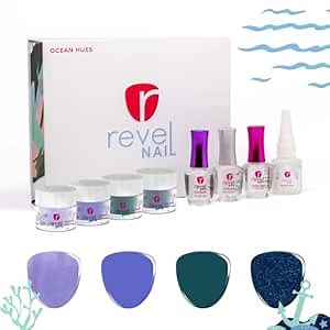 Revel Nail Dip Powder Starter Kit, Premium French Manicure Dipping Powder Set with Liquids, Long Lasting Nail Art, Made in USA Professional Nail Set Gifts for Woman - Ocean Hues