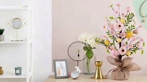 Easter Decorations Pre-Lit Easter Tree, 18 Inch Tabletop Easter Egg Tree with 30 LED Lights & Timer, Battery Operated Spring Decor for Table Mantel Kitchen Shelf