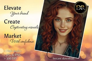 Redhead Woman Portrait | Green Eyes Model, Advertising Mockup (PNG & JPG) - Etsy