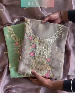 🛍️ Article- Stunning Tissue Crape Kurta Having Gorgeous Embroidered Neckline , Paired with Viscose Organza Embroidered Dupatta, along with plain crape lowers 💫🍂🌸 | Couture Club