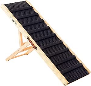 Dog Ramp for Bed Adjustable Dog Ramps for High Beds，Folding Portable Pet Ramp for Couch with Non-Slip Carpet Surface, Natural Wooden, Height from 13.8" to 27.6" - Up to 260 Lbs Black