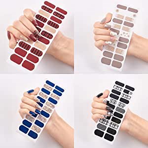 Nail Stickers Full Wraps, Self Adhesive Nail Polish Strips with Glitter Style and Colorful Designs, DIY Nail Wrap Stickers for Women Girls, 8 Sheets 176 Pieces