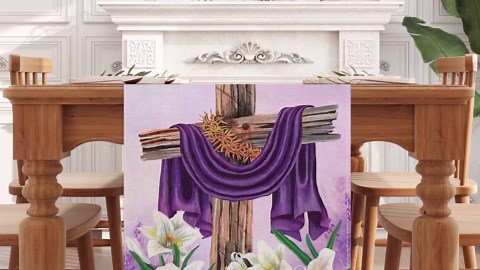Linen Religious Cross He is Risen Easter Table Runner 13x72 Inch Spring Summer Decorations and Supplies for Home Kitchen Dining Room Table
